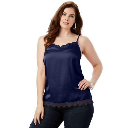 - Roaman's Plus Size Lace-trim Satin Cami