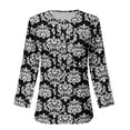 thumbnail image 4 of Gibobby Blusas Para Mujer Elegantes Blusa de manga cuartos con cuello redondo y botones estampados de lunares florales a la informal para mujer（Negro， S), 4 of 5