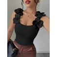 thumbnail image 6 of Women'S 3D Floral Fitted Tank Top Scoop Neck Sleeveless Ribbed Knit Tops Black XXL, 6 of 7