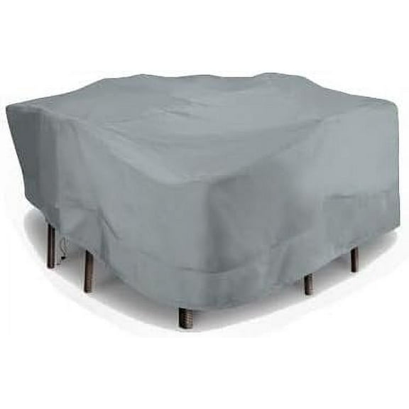 Eevelle Meridian Patio Square Table Set Cover with Marine Grade Fabric - Outdoor Table Cover - 600D Furniture Set Covers for Dining Table - Easy to Install - 25.5"H x 66"L x 66"W, Silver