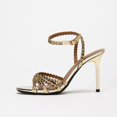 thumbnail image 4 of On feet & in love Women's Mirror Metallic Strappy Stiletto Sandals - Scalloped Ankle Strap Dress Heels with Studded Embellishments,Gold, 4 of 7