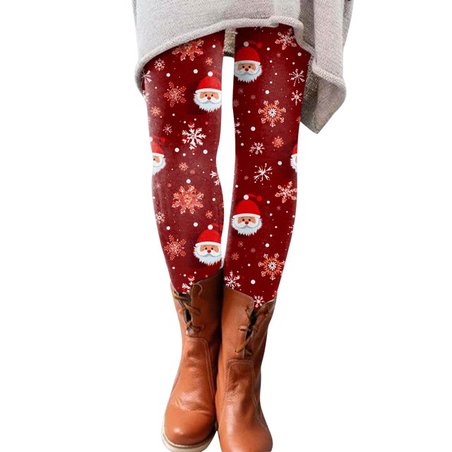 Gibobby Pantalones deportivos mujer Leggings de moda para mujer, pantalones de bota largos elásticos ajustados con estampado navideño informal(Rojo,G)