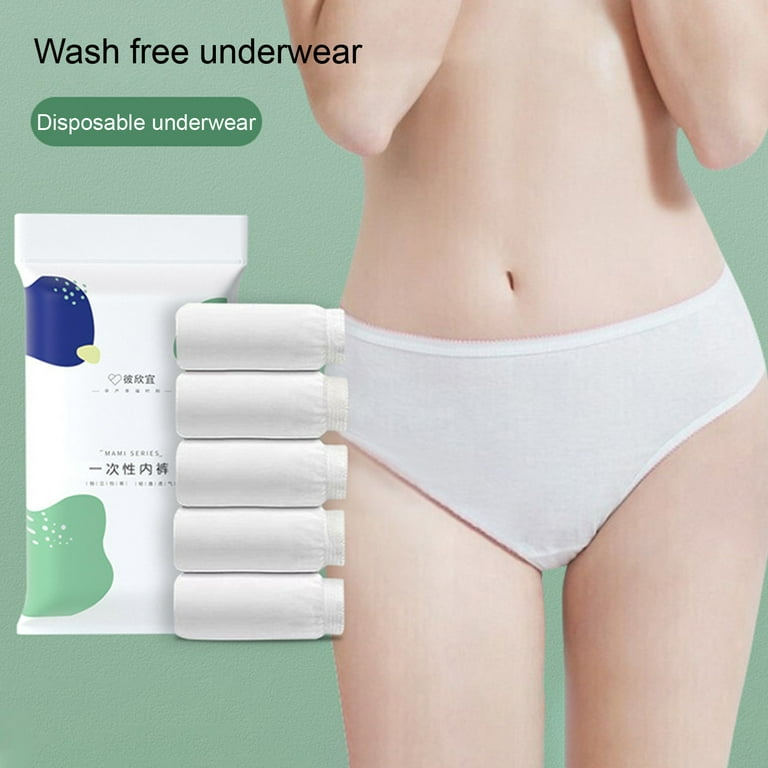 rygai 5Pcs Women Disposable Panties Solid Color High Waist Stretchy Close  Fit Underwear Cotton Crotch Briefs Underpants Women Clothes,White,M 