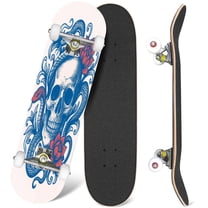31'' Complete Skateboard 7 Layer Canadian Maple Double Kick Deck Skateboards Skull patterns flowers snakes grunge style Skate Board for Beginner Adult Gifts