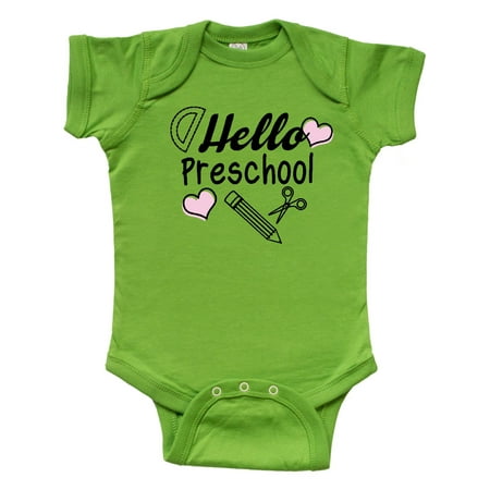 

Inktastic Hello Preschool with Hearts and School Supplies Gift Baby Boy or Baby Girl Bodysuit