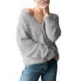thumbnail image 3 of Fuzzy Cardigan Sweaters for Women V Neck Button Down Soft Knit Sweater Long Sleeve Cardigan Sweater Coat Light Gray M, 3 of 8