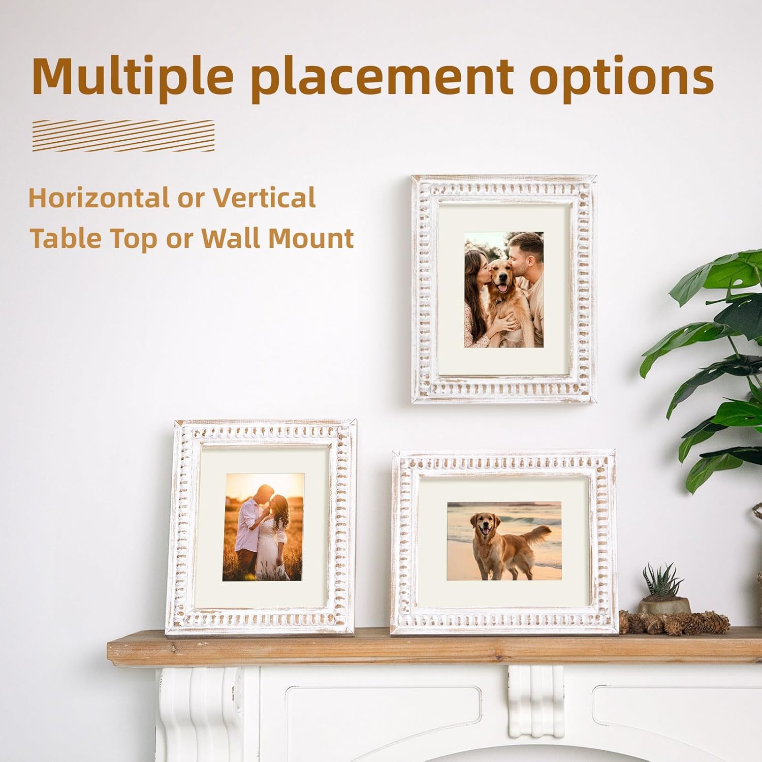 MODE HOME White 8x10 Picture Frame with Mat for Displays 8x10 and 5x7 Photos, Farmhouse Picture Frames with Wooden Beaded Design, White 8 by 10 Picture Frame for Tabletop Home Decor