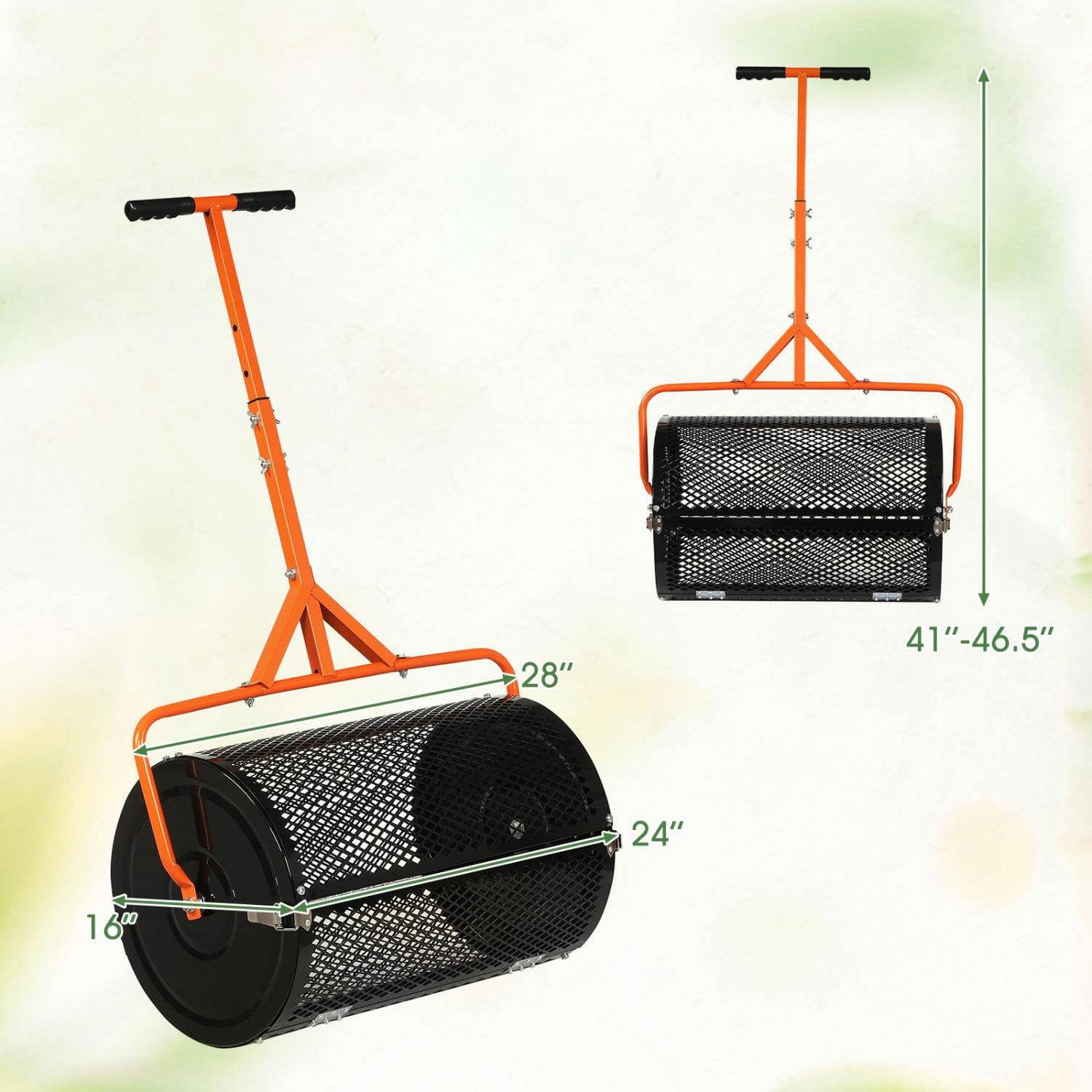Resenkos Ergonomic T-Handle Multi-Purpose Garden Spreader Roller, 24 Inch Lawn Topdressing Compost Spreader for Yard and Farm, Orange