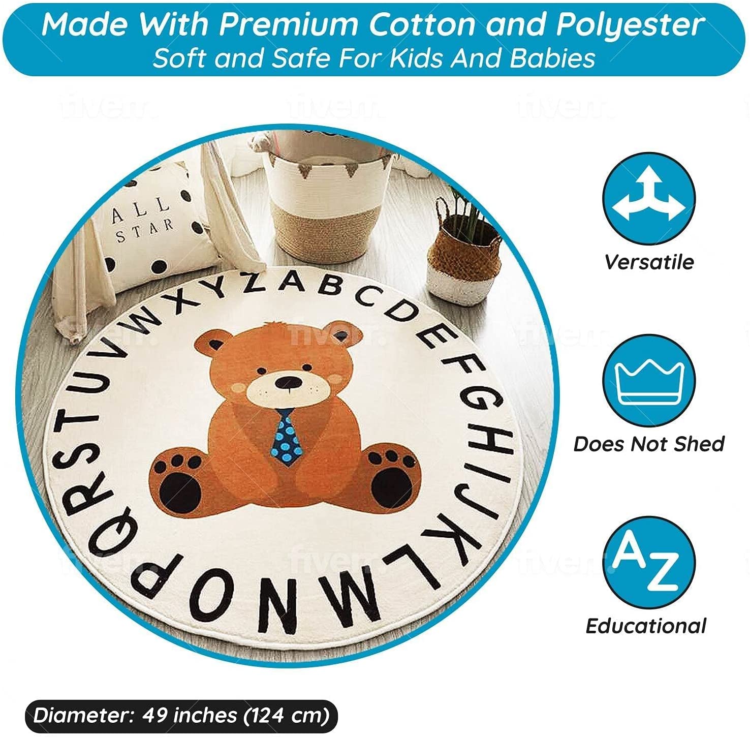 White Child's Room Rug Kids Animal Bear Dog Panda Pattern Area Rug  Polyester Anti-Slip Backing Carpet - Clearhalo