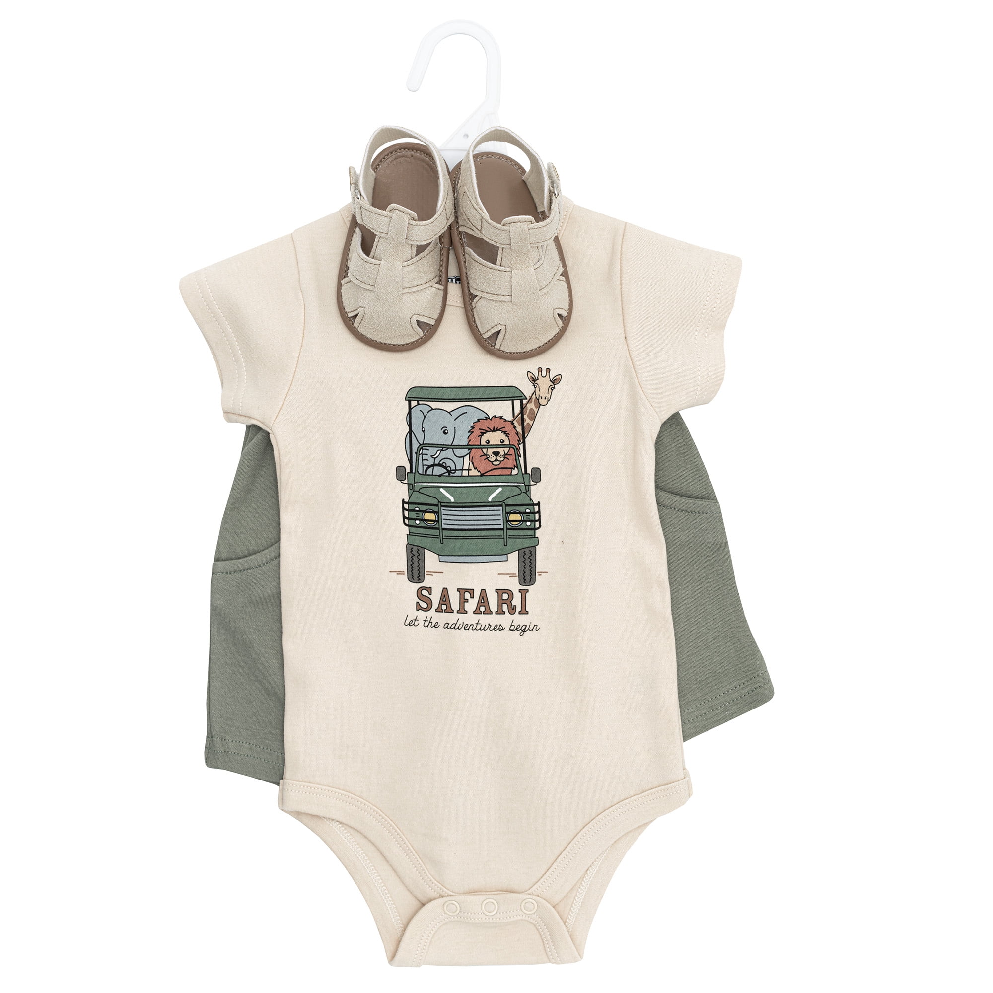 Hudson Baby Boy Cotton Bodysuit, Shorts and Shoe Set, Going On Safari, 3-6 Months