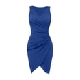 thumbnail image 4 of Vestido mini sexy sin mangas con cuello en V y pliegues envolventes, color liso, para mujer - Poliéster, elegante, con fruncido en la cintura y corte ajustado, 4 of 4