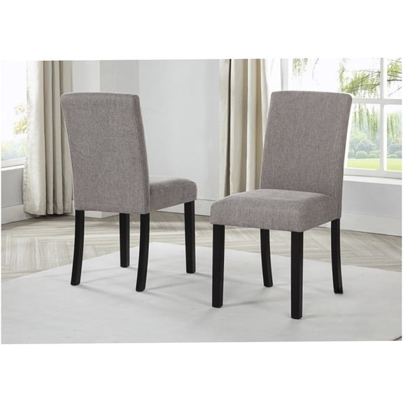 Gray Fabric Upholstered Dining Chairs, Set of 2 with Black Wood Legs for Kitchen and Dining Room