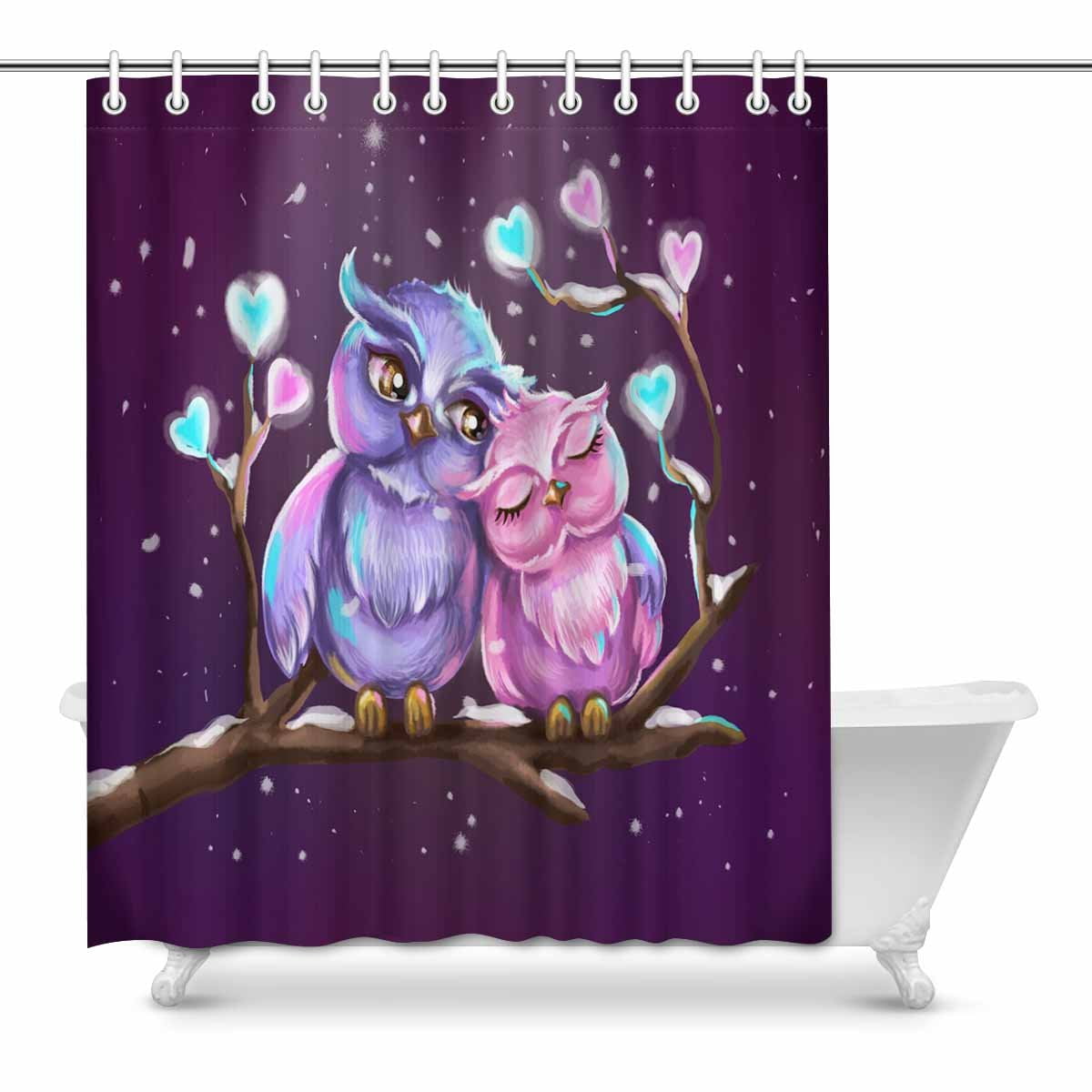 Polyester Fabric Shower Curtain Waterproof Bathroom BathMat Rug Flower Owl Tree