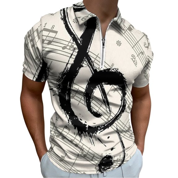 Musical Notes Men Zipper T-shirt Summer Casual Short Sleeve T-shirt Top