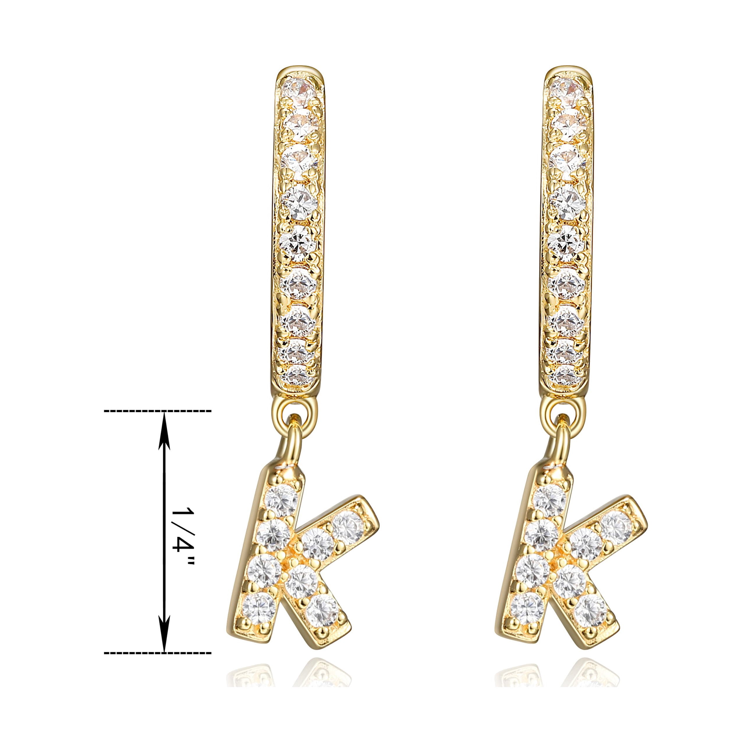Forever Facets Initial Letter "K" CZ Hoop Earrings in 18K Gold over Sterling Silver