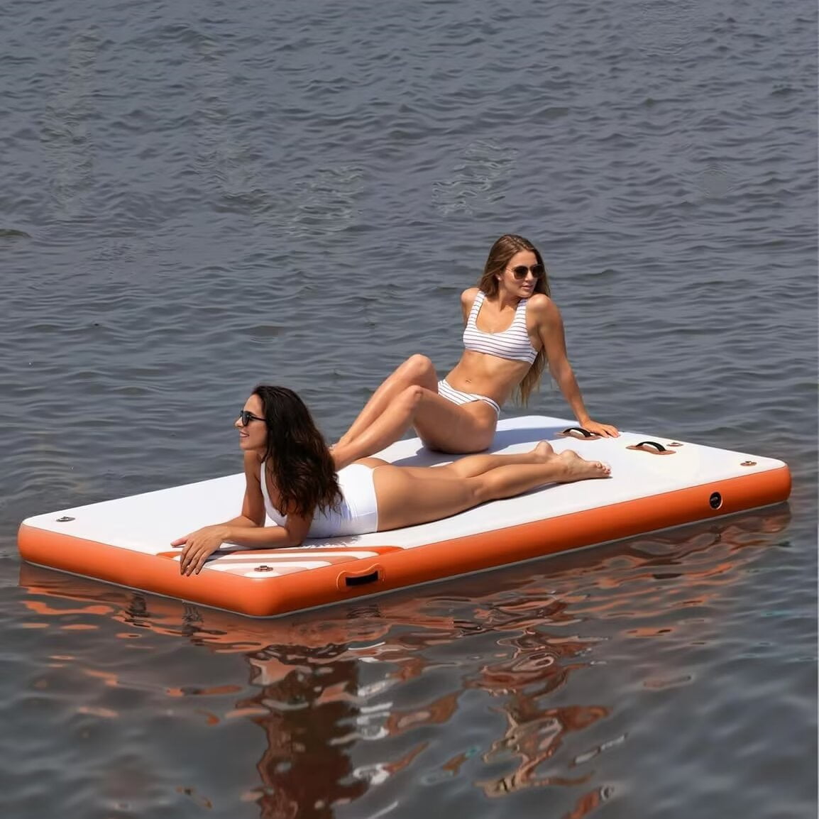 HELLONE Inflatable Dock Floating Platform, Thick Lake Floats for Adults, Non-Slip Air Dock Platform with Portable Carrying Bag for Pool Beach Ocean (Orange-2.4x1.8M)