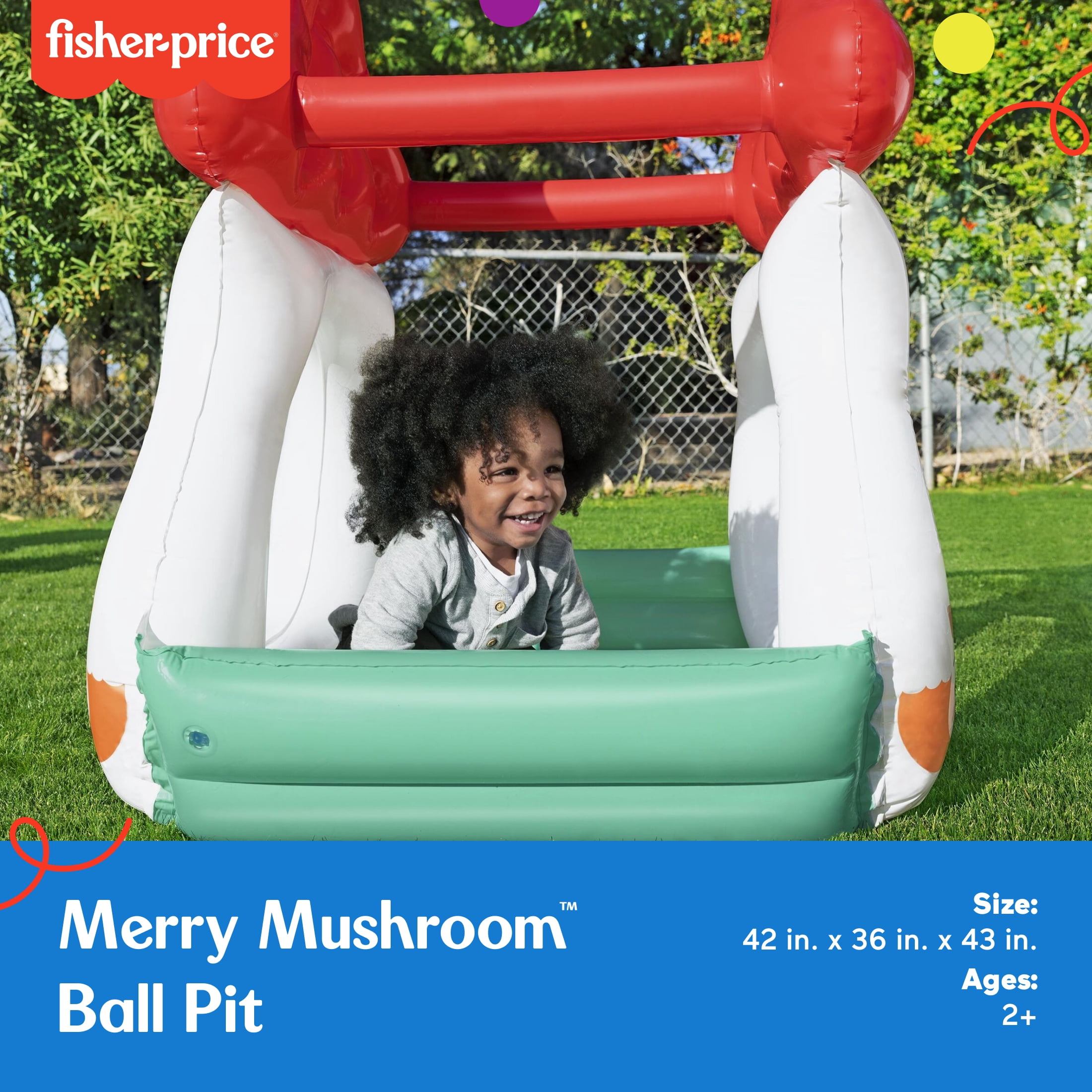 Fisher-Price Merry Mushroom Kids Indoor and Outdoor Ball Pit with 15 Play Balls