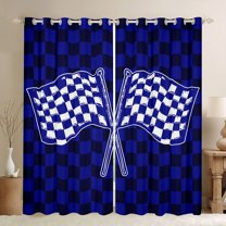 Homewish Racing Flag Blackout Curtains Set of 2 (52x84 Each),Teens Extreme Sport Window Curtains,Classical Grid Curtains and Drapes For Boys,Luxury Bedroom Decor