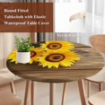 thumbnail image 5 of Retro Round Fitted Table Cover Sunflowers Rustic Wood Grain Texture Pastoral Style Waterproof Table Cloth with Elastic Edge Wipeable Tablecloth for Picnic Camping Party Fits 45"-54" Diameter, 5 of 8