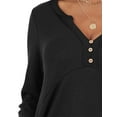 thumbnail image 5 of Women V Neck Buttons Stitched Long Sleeve Irregular Hem Knit Blouse, 5 of 5