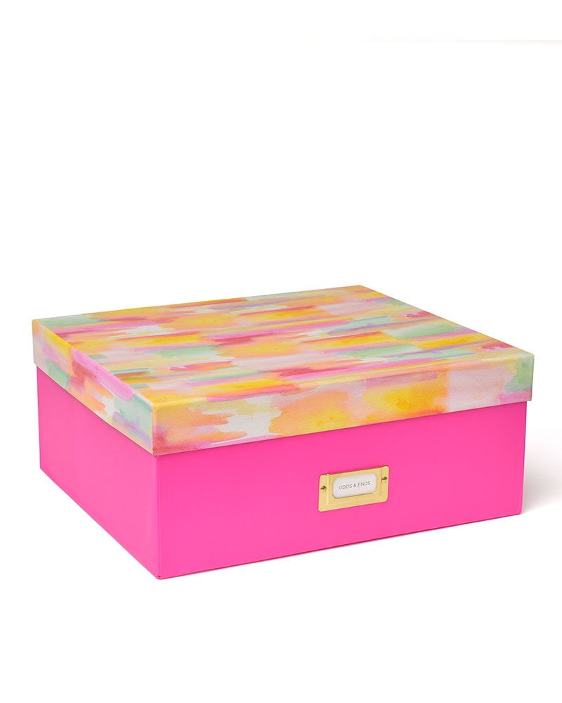 Large Storage Box Pink & Watercolor Brush Strokes