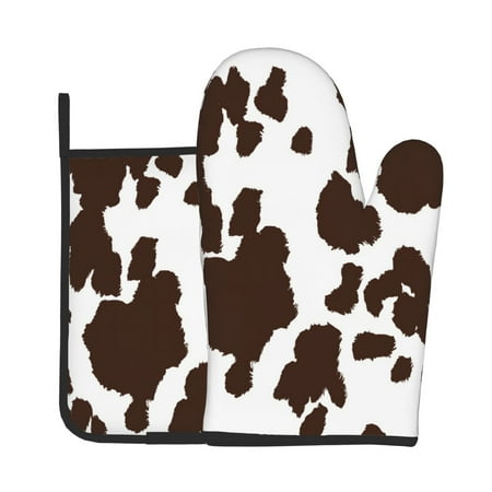 

Junzan Brown Cow Pattern Oven Mitts and Pot Holders 2 pcs Set Potholders BBQ Gloves Long Kitchen Oven Glove for Cooking Baking Grilling (2-Piece Set 11 Inch)