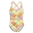 thumbnail image 3 of LIIPEE Girls One-Piece Swimsuits Casual Summer Stretch Crisscross Backless Fashion Sea Shell Graphic Printed Swimwear Kids Children Pool Party Swimming Comfortable Cute Beachwear,7-8 Years, 3 of 3