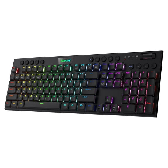 K618 Horus Wireless RGB Mechanical Keyboard, Bluetooth/2.4Ghz/Wired Tri-Mode Ultra-Thin Low Profile Gaming Keyboard w/No-Lag Cordless Connection, Dedicated Media Control & Linear Red Switch
