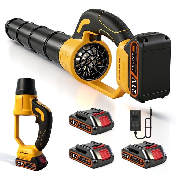 BAOKALER Cordless Leaf Blower, 580CFM 180MPH Electric Leaf Blower with 3 x 2000mAh Batteries & Charger for Yard, Patio, Driveway Cleaning, Yellow