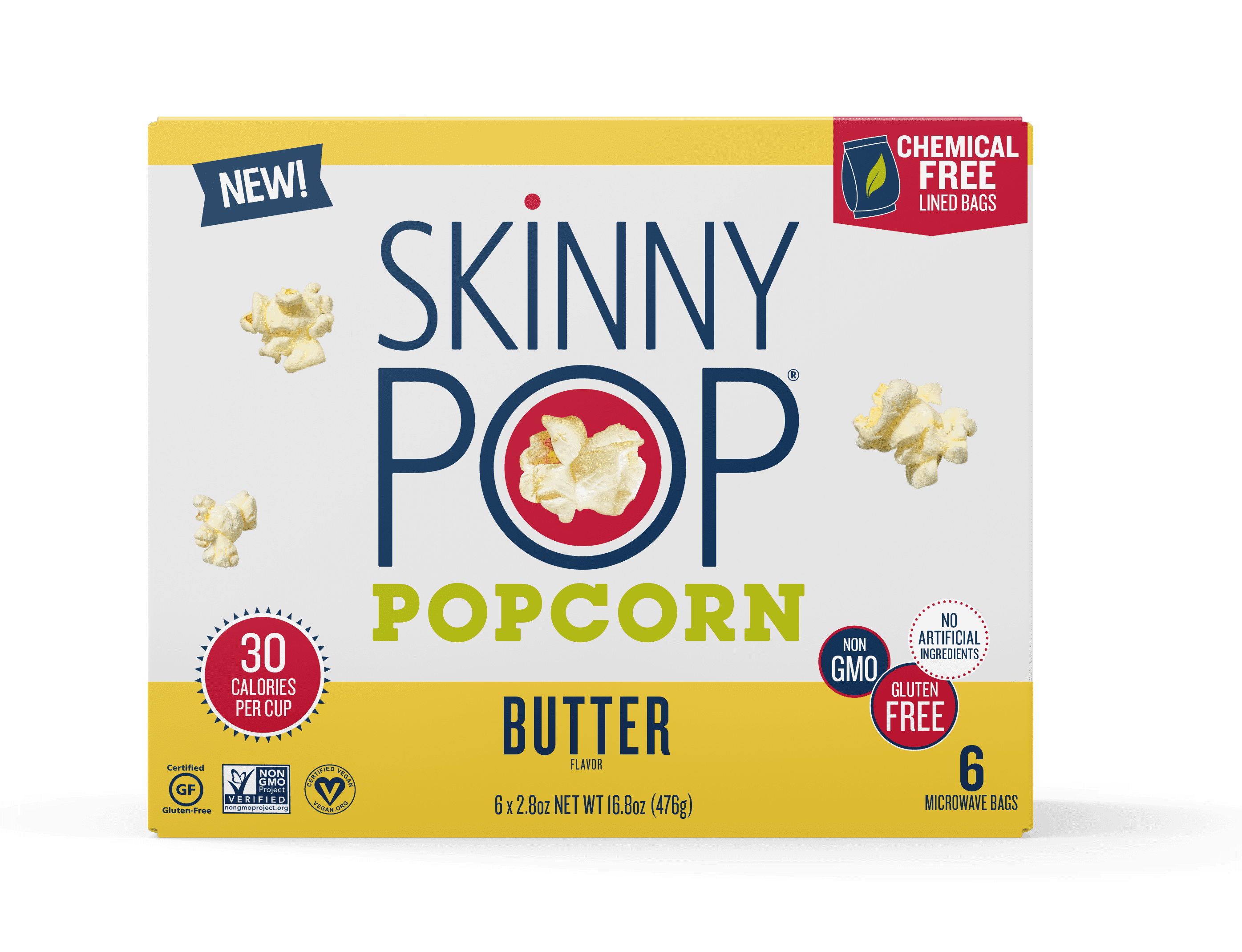 SkinnyPop Butter Microwave Popcorn, GlutenFree, 6 Ct, 2.8 oz Walmart