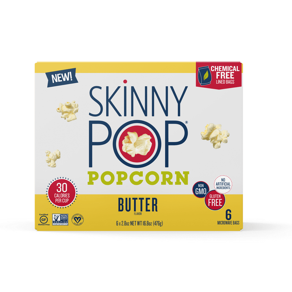 SkinnyPop Butter Microwave Popcorn, GlutenFree, 6 Ct, 2.8 oz