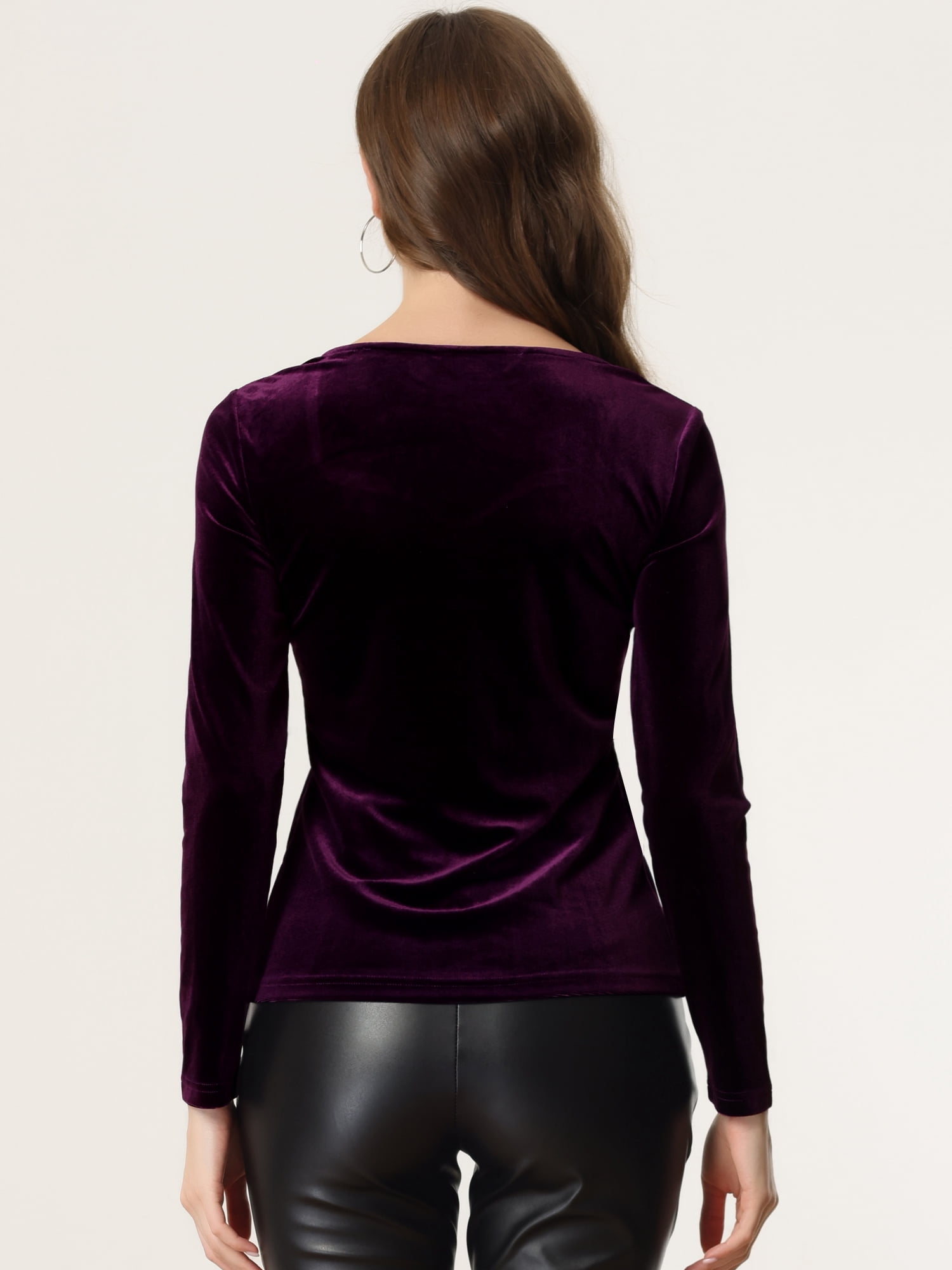 DARING DIVA Women's Velvet Sweetheart Neck Long Sleeves T-Shirt L Purple
