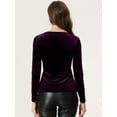 thumbnail image 4 of Top de terciopelo para mujer con cuello en forma de corazón elegante camiseta de manga larga Púrpura M, 4 of 5