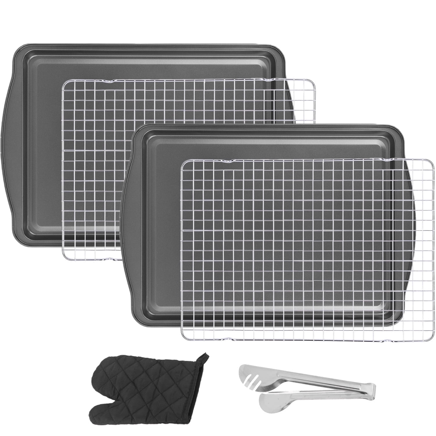 6-Piece Baking Sheets and Cooling Racks Set, Carbon Steel Nonstick Bakeware, Gray
