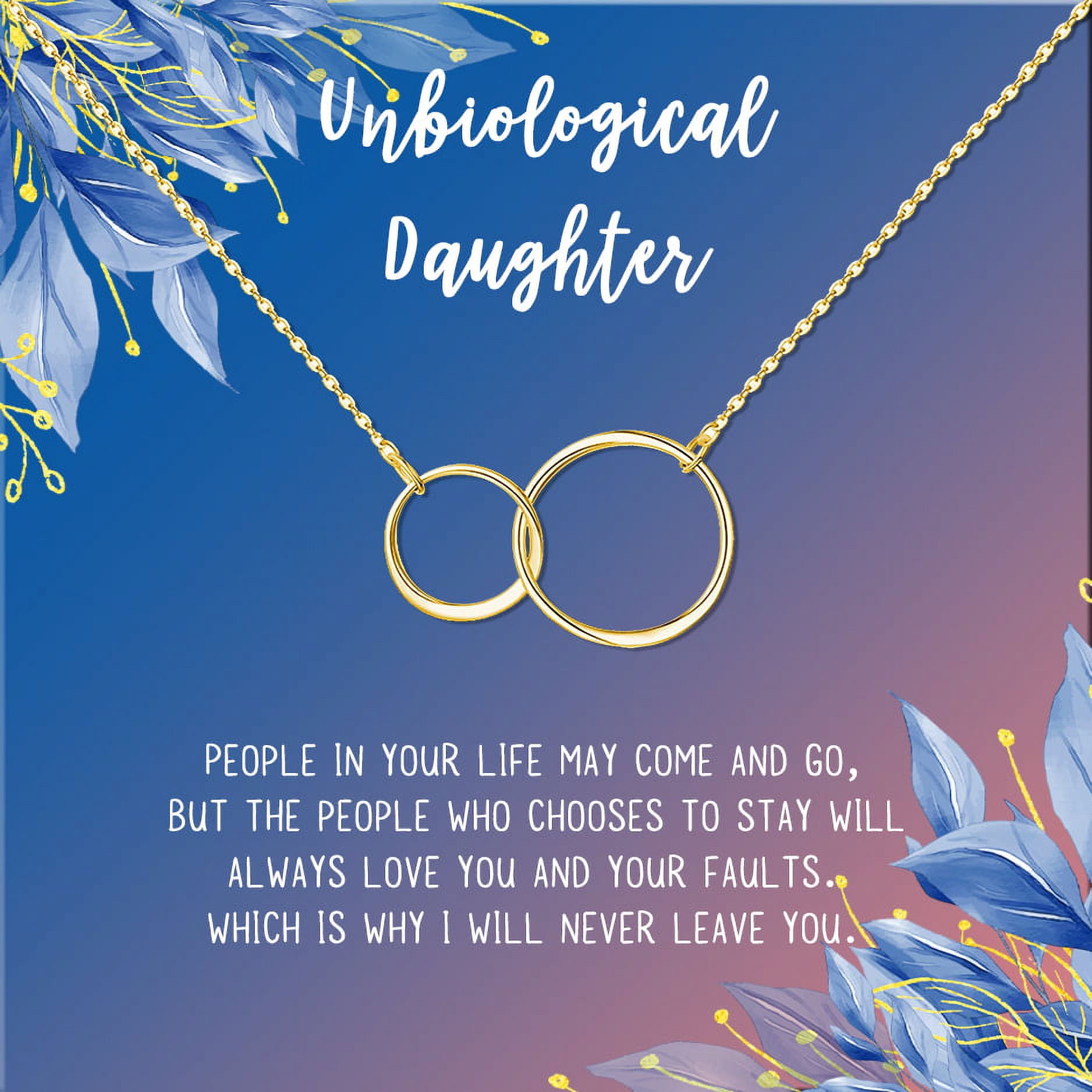 Anavia Unbiological Daughter Jewelry, Step Daughter Necklace Gift, Bonus Daughter Birthday Card Gift, Gift from Step Mom-[Gold Infinity Double Ring, Blue-Orange Gift Card]