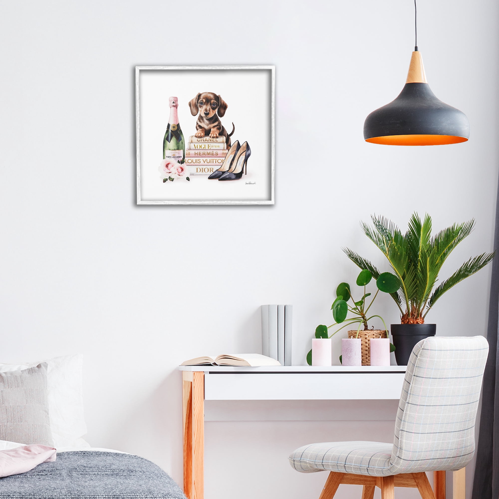 Stupell Industries Luxury Books & Puppy White Framed Giclee Art, design by Amanda Greenwood