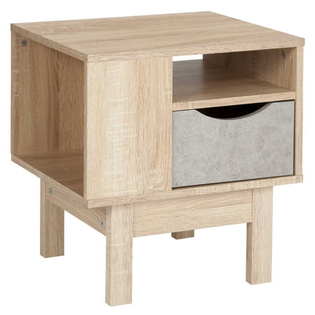 Oak Finish Mini Flash Furniture St. Regis Collection End Table in Oak Wood Grain Finish with Gray Drawer ()