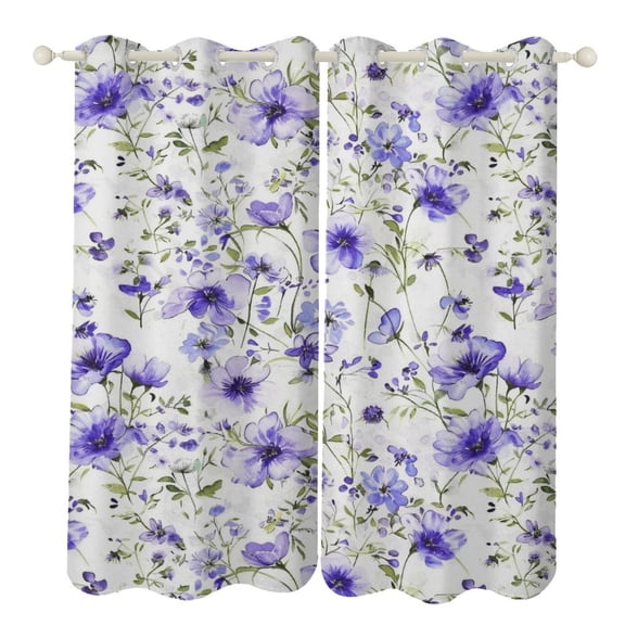 Floral Colorful Flower Blackout Curtains, Watercolor Pattern Window Treatment Grommet Curtains for Bedroom Thermal Insulated Window Curtains for Living Room 2 Panel Set