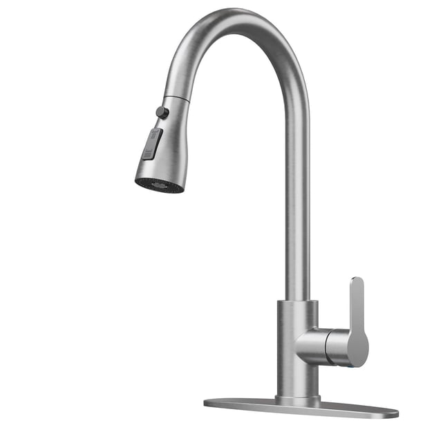FULIFE Mezcladora para Fregadero de Cocina Extraíble con 3 Modos y Rotación 360°, Grifo Monomando de Acero Inoxidable 304 para 1 o 3 Agujeros, Níquel Cepillado