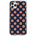 thumbnail image 1 of DistinctInk Clear Shockproof Hybrid Case for iPhone 13 PRO (6.1" Screen) - TPU Bumper, Acrylic Back, Tempered Glass Screen Protector - Navy Orange White Polka Dots, 1 of 2