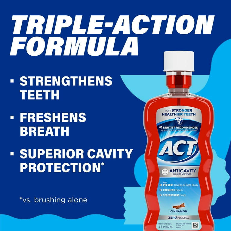 2 pack) ACT Anticavity Fluoride Mouthwash, Triple Action Cinnamon