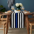 thumbnail image 2 of Blue American Flag Table Runner - 70 Inch Long, Kitchen Dining Table Runner Dresser Scarves, Black White Striped US Flag Stars Farmhouse Decor for Coffee Tables Wedding Party Banquet, 2 of 8