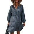 thumbnail image 4 of Long Sleeve Dress For Women Women Casual Loose Buttons Leopard Print Lantern Sleeve Printing Long Sleeve V-Neck Dress falda hawaiana mujer, 4 of 8