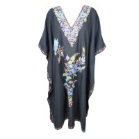 Mogul Women Floral Short Caftan Embellished Bikini Cover Up Resort Style Sleepwear Tunic Dress Kaftan 2X