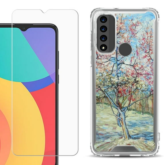 Shockproof Bumper Phone Case for TCL 20 XE, with Tempered Glass Screen Protector, by OneToughShield ® - Blossom Tree