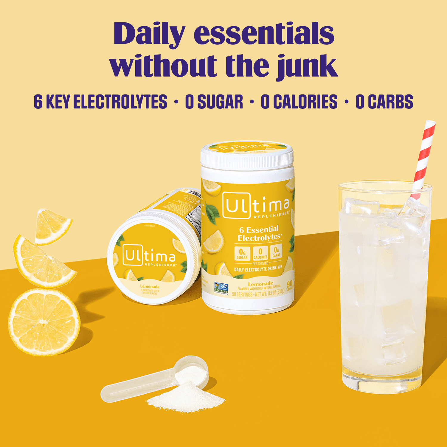 Ultima Replenisher Hydration Electrolyte Powder Drink Mix, Keto, Sugar-Free Lemonade, 90 Servings