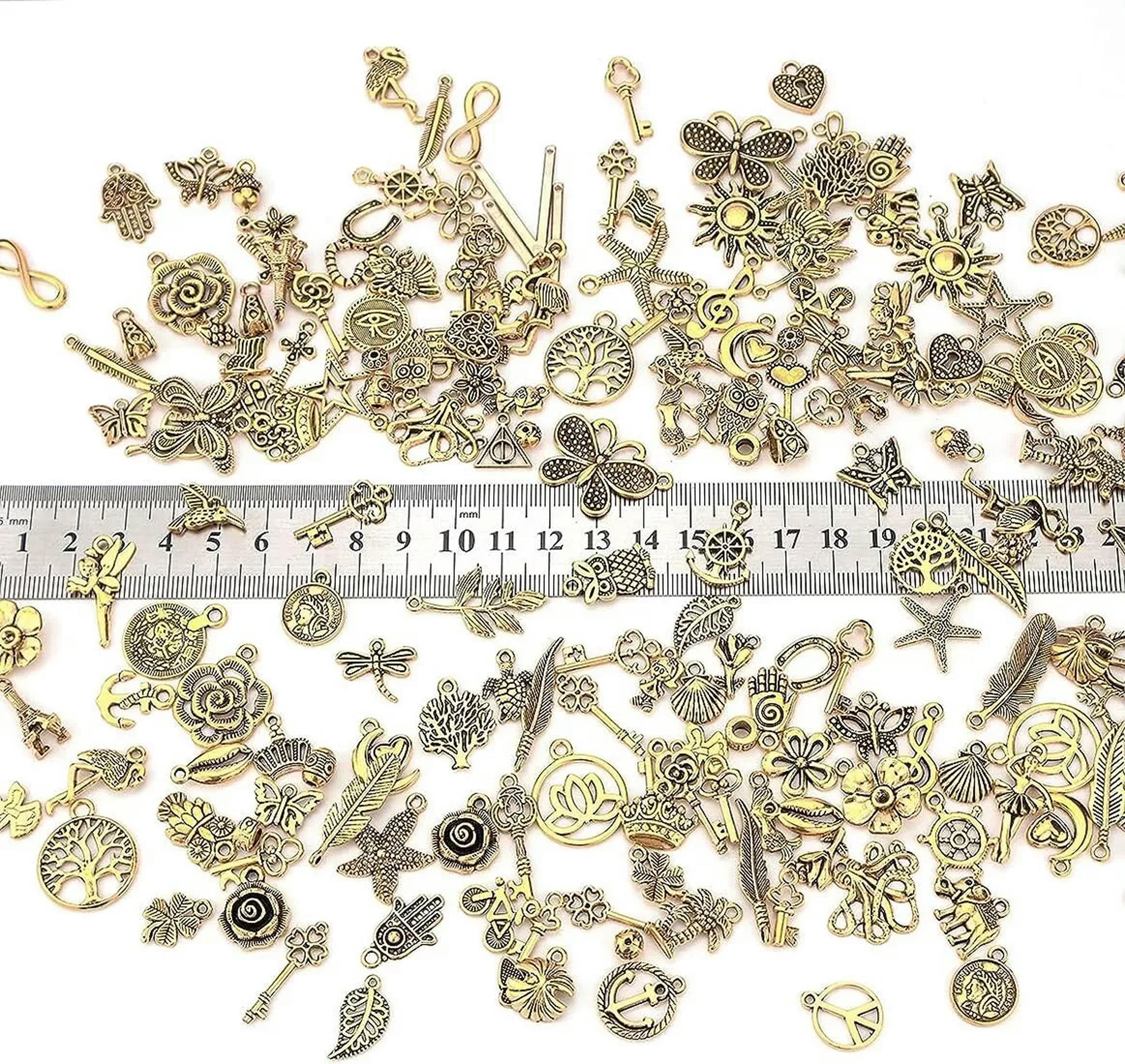 U8MO Gold Charms Set Bulk Jewelry Making Supplies Antiqued Assorted Lot Mixed 200pcs