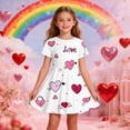thumbnail image 2 of SGMVNU Girls Dresses Casual Short Sleeve Shirt Dress with Heart Print Girls Floral Dress 5t A Line Swing Summer Sundresses(Size 6-7 Years,7-Pink), 2 of 4
