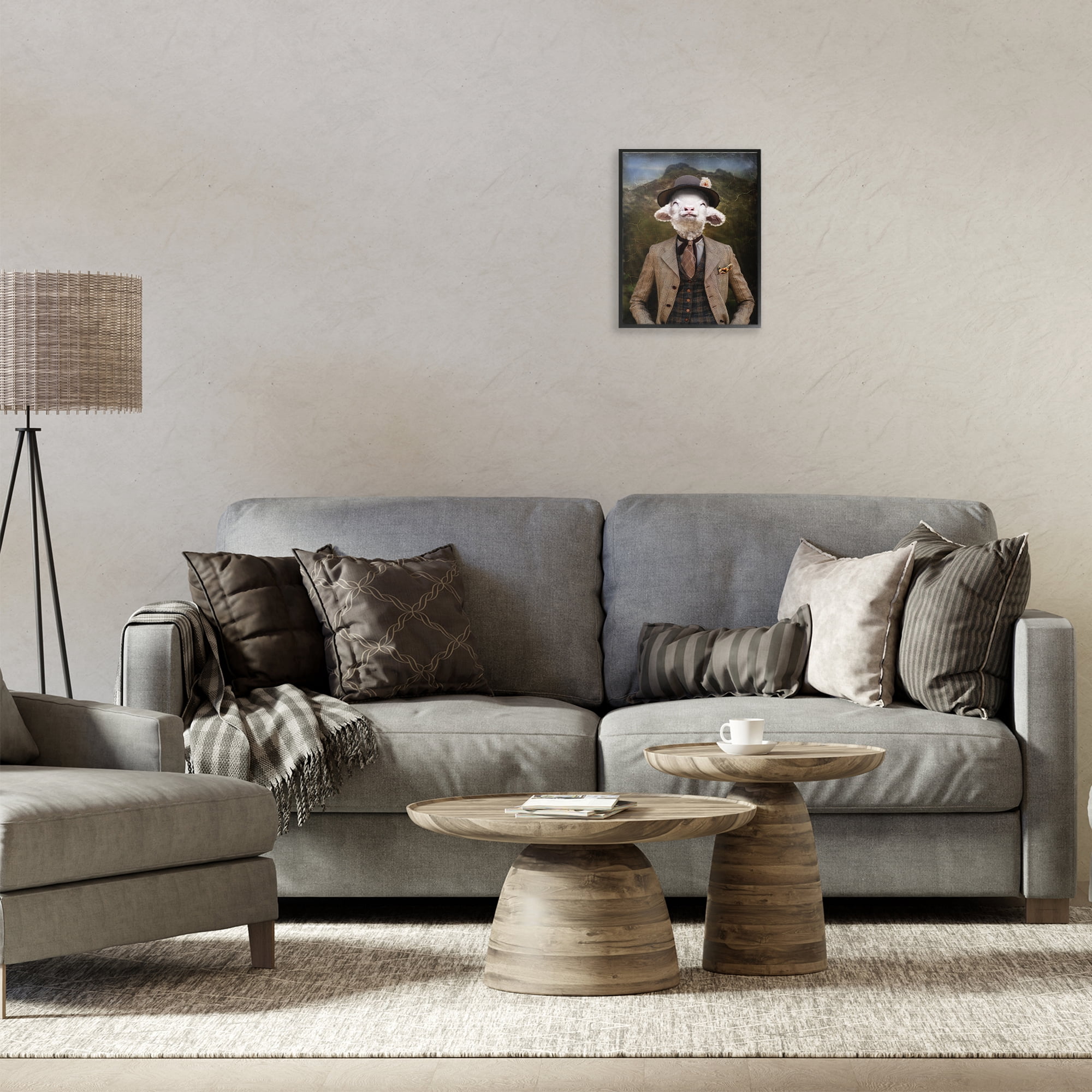 Stupell Industries Happy Classic Lamb Animals & Insects Painting Black Framed Art Print Wall Art, 11 x 14