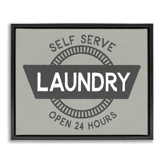 Stupell Industries Retro Self Serve Laundry Bath & Laundry Painting Black Floater Framed Canvas Art Print Wall Art, 21 x 17